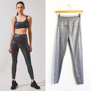 MPG iridescent cheetah print legging gym sport yoga workout active animal grey
